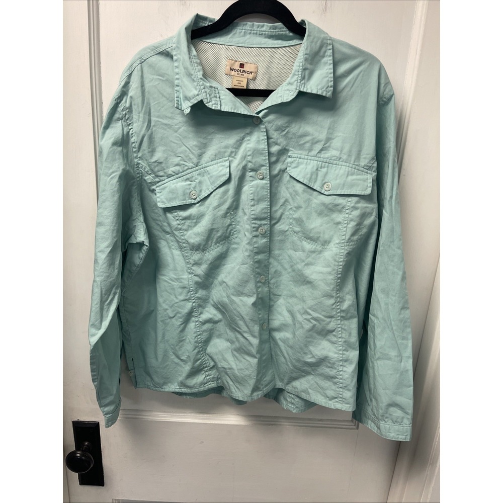 Vtg Woolrich Turquoise Long Sleeve Button Up Shirt XXL Women's